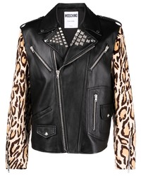 Black Leopard Leather Biker Jacket