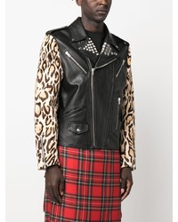 Moschino Leopard Print Leather Biker Jacket