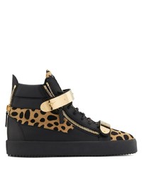 Black Leopard Leather High Top Sneakers