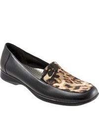 Trotters Jenn Leopard Black Soft Kid Leathertan Leopard Textile Casual Shoes