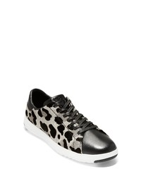 Black Leopard Leather Low Top Sneakers