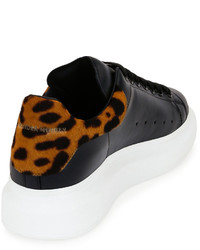 Alexander McQueen Low Top Leopard Leather Platform Sneaker Black