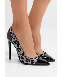 Balmain Daphne Duo Flocked Textured Lam And Patent Leather Pumps