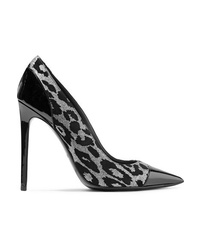 Balmain Daphne Duo Flocked Textured Lam And Patent Leather Pumps