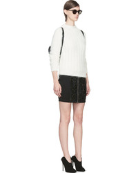 Anthony Vaccarello Black Leather And Metal Appliqu Leopard Skirt