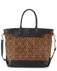 Black Leopard Leather Tote Bag