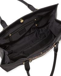 Neiman Marcus Leopard Print Paneled Box Tote Bag Black