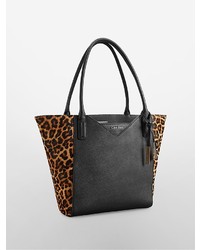 Calvin Klein Saffiano Leather Faux Leopard Large Winged Tote Bag