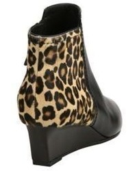 Tod's Leather Leopard Print Calf Hair Point Toe Wedge Booties