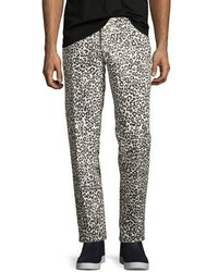 Alexander McQueen Leopard Print Slim Straight Pants Blackwhitegray