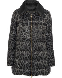 Black Leopard Puffer Coat
