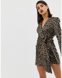 ASOS DESIGN Leopard Print Tux Mini Dress In Crepe And Satin