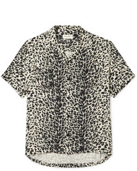 Saint Laurent Camp Collar Leopard Print Brushed Twill Shirt