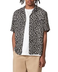 AllSaints Starlight Relaxed Fit Leopard Print Short Sleeve Button Up Camp Shirt