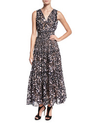 Rebecca Taylor Oleander Leopard Print Silk Maxi Dress Black Combo