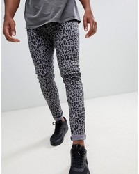 Liquor N Poker Skinny Fit Jeans With Leopard Print In Black