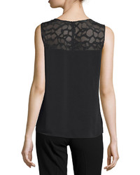 T Tahari Zeena Animal Print Burnout Sleeveless Top Black