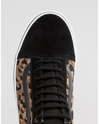 Vans Old Skool Leopard Sneakers In Black Va31z9lyn