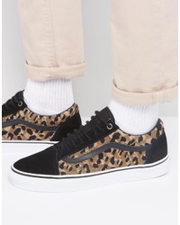Vans Old Skool Leopard Sneakers In Black Va31z9lyn