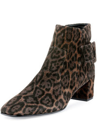 Black Leopard Suede Ankle Boots