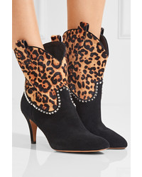 Marc Jacobs Georgia Studded Leopard Print Calf Hair And Suede Boots Black