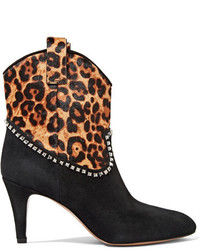 Marc Jacobs Georgia Studded Leopard Print Calf Hair And Suede Boots Black