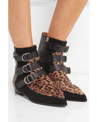 Isabel Marant Rowi Leather Suede And Leopard Print Calf Hair Boots Leopard Print