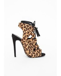 Missguided Valentina Lace Up Tassel Heeled Sandals Leopard