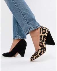 ASOS DESIGN Potion Premium Leather High Heeled Court Shoes In Black Suede And Leopard