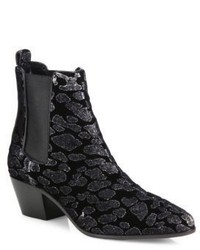 Black Leopard Velvet Ankle Boots