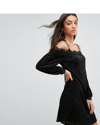 Fashion Union Tall Cold Shoulder Cami Dress In Leopard Burnout Velvet