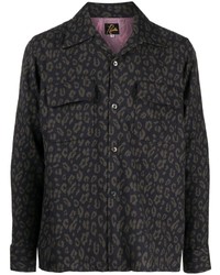 Black Leopard Wool Long Sleeve Shirt