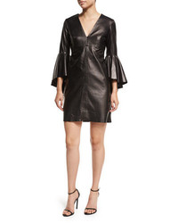 Milly Nicole Bell Sleeve Lightweight Leather Mini Cocktail Dress