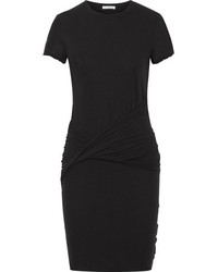 James Perse Twist Front Ruched Stretch Cotton Jersey Mini Dress Black