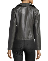 Milly Lightweight Ruffle Collar Leather Jacket Black