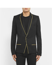 Haider Ackermann Black Slim Fit Gold Trimmed Linen And Silk Blend Blazer