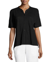 Eileen Fisher Short Sleeve Button Front Linen Jersey Top