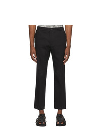 Solid Homme Black Linen Elastic Waist Tapered Trousers