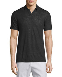 Vince Short Sleeve Linen Polo Shirt Black
