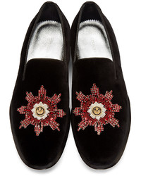 Alexander McQueen Black Velvet Badge Loafers
