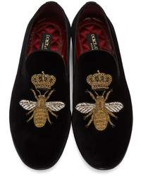 Dolce & Gabbana Black Velvet Bee Loafers