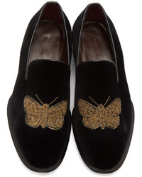 Alexander McQueen Black Velvet Buttefly Loafers