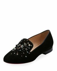 Christian Louboutin Candy Moc Jeweled Red Sole Loafer Black