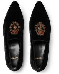 Saint Laurent Embroidered Velvet Loafers