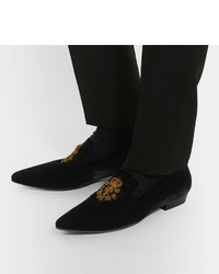 Saint Laurent Embroidered Velvet Loafers