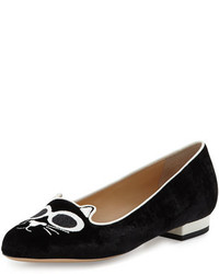 Charlotte Olympia Grunge Kitty Velvet Loafer Black