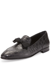 Salvatore Ferragamo Mercer 2 Crocodile Formal Loafer With Bow Detail Black
