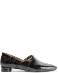 The Row Noelle Alligator Collapsible Heel Loafers Black