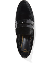 Lanvin Patent Leather Trimmed Velvet Loafers Black