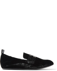 Lanvin Patent Leather Trimmed Velvet Loafers Black